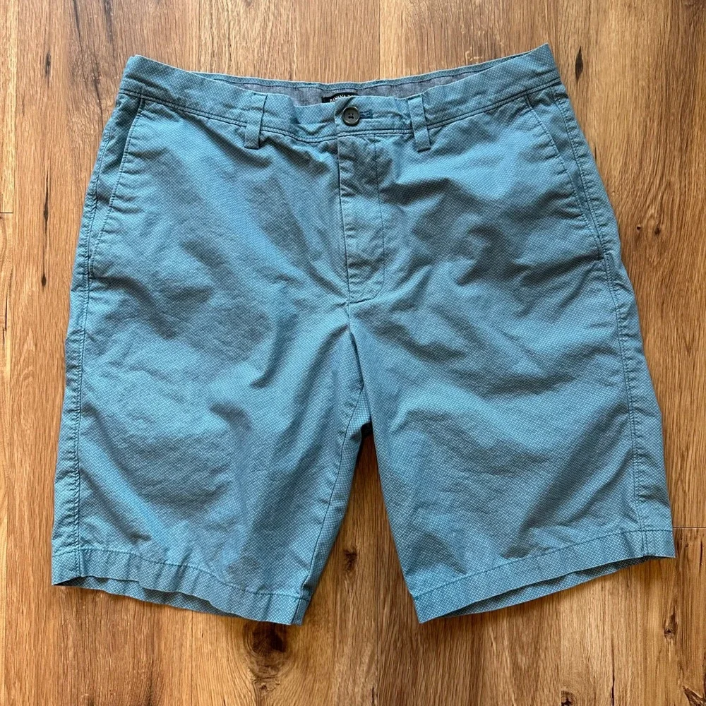 Banana Republic‎ Aiden Slim Fit Teal Blue Geometric Cotton Shorts Mens 33